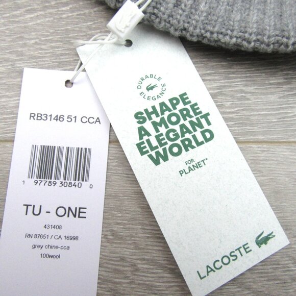 Lacoste Crocodile Big Patch Grey Wool Beanie Cap One Size NEW - Picture 13 of 13